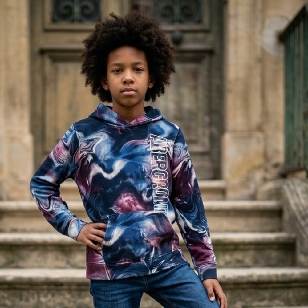 Abercrombie Kids 13/14 Hoodie Sweatshirt Blue Purple Black Abstract Marble Print